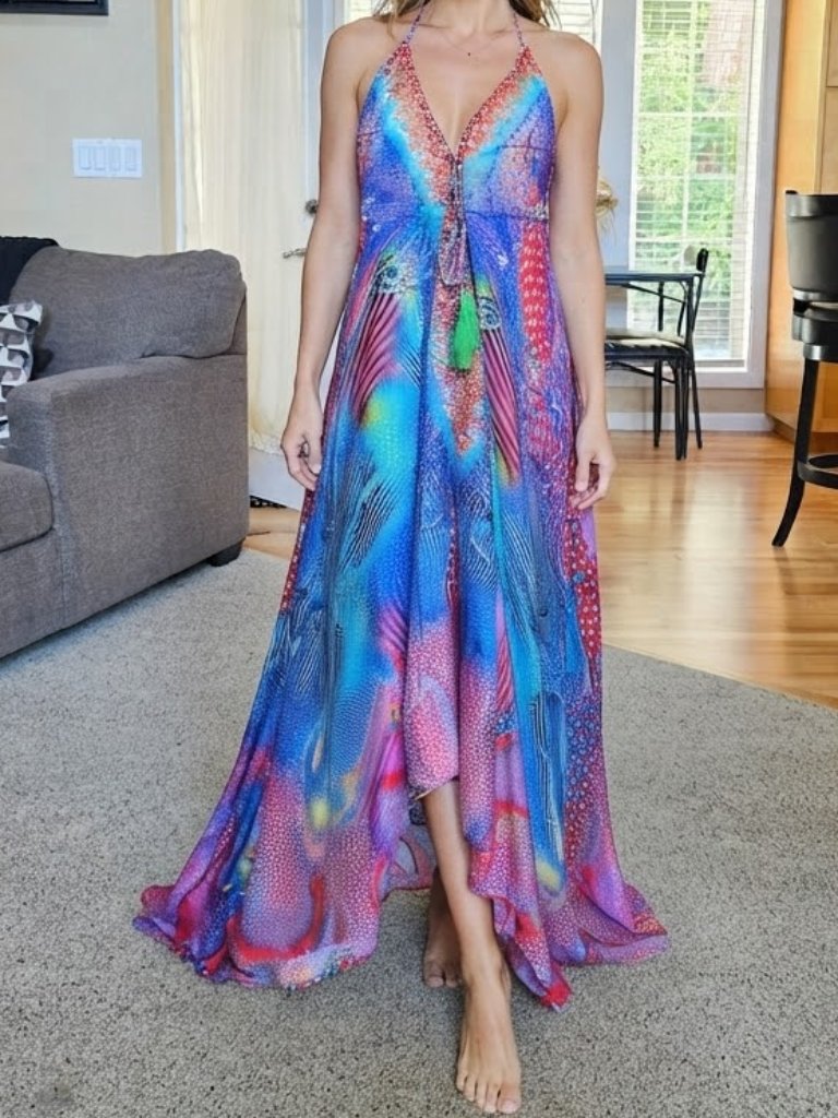 Nwot True Colours By La Moda Sz S / M Halter High Low Maxi Dress